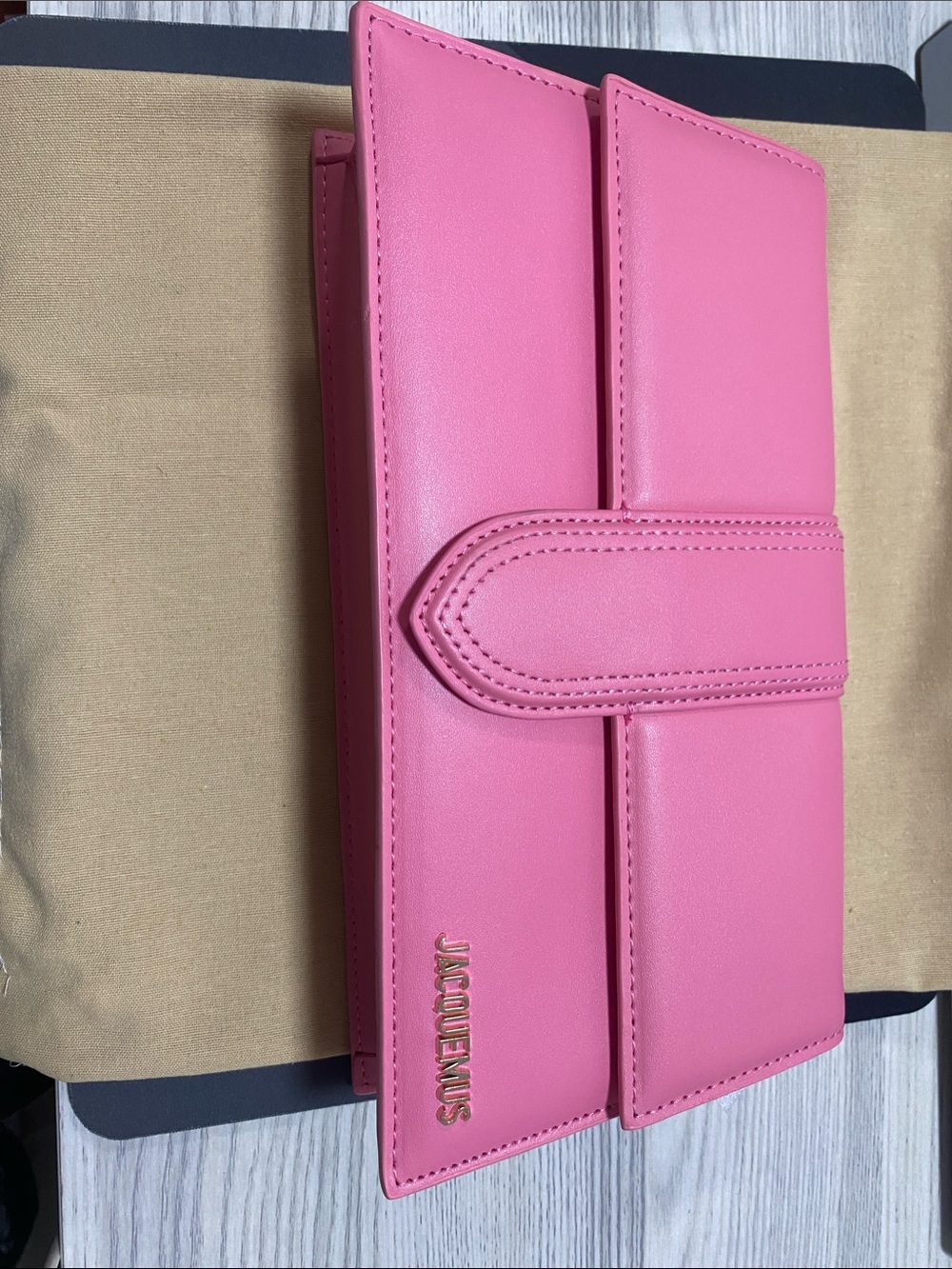 Jacquemus Hot Pink Leather Wallet with Tab Closure